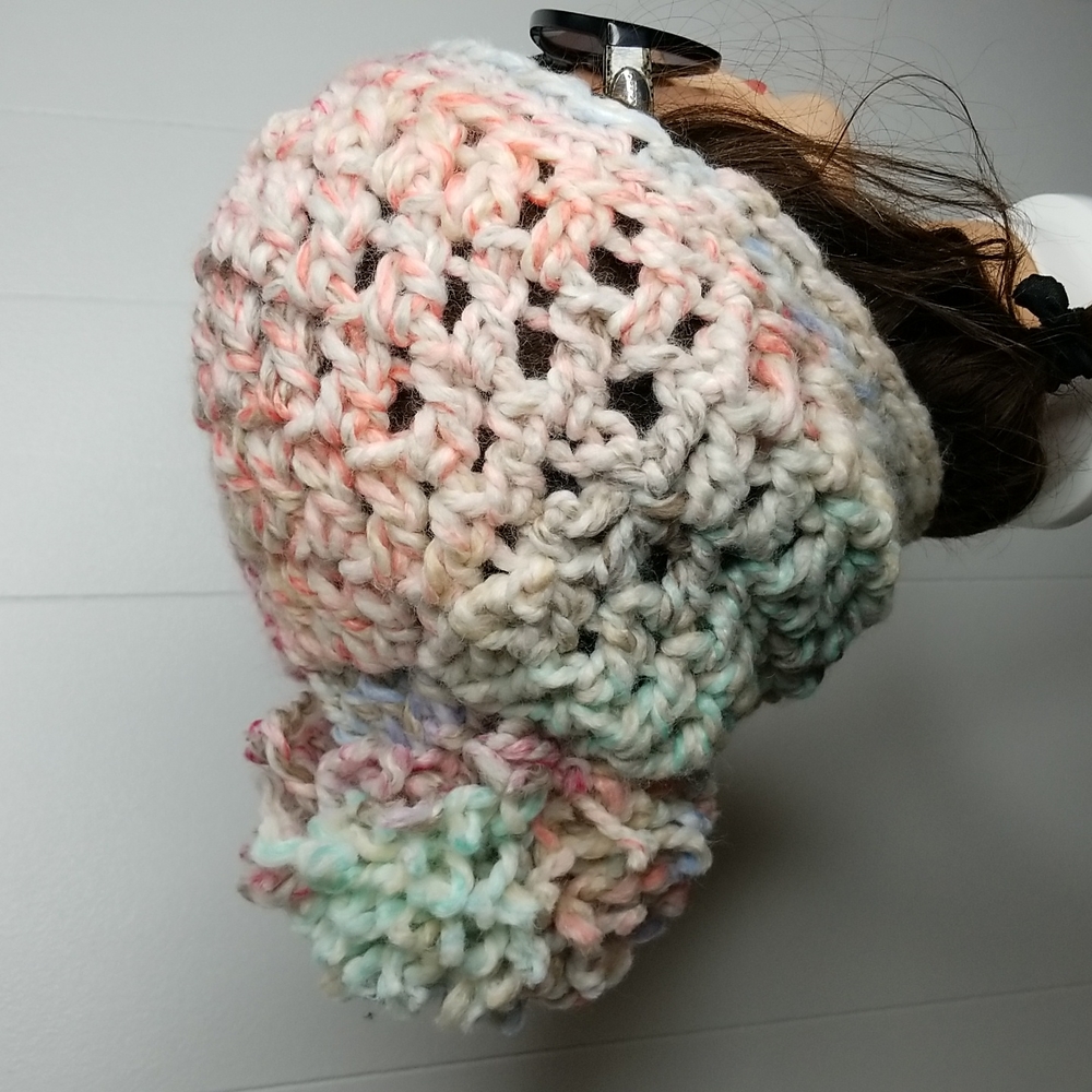 Crochet Chunky Yarn Slouchy Beanie Hat with Huge Pom